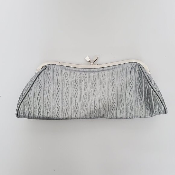 Beautiful Vintage Evening Clutch Bag Purse Silver Crimped Fabric Chain Strap - Picture 2 of 8